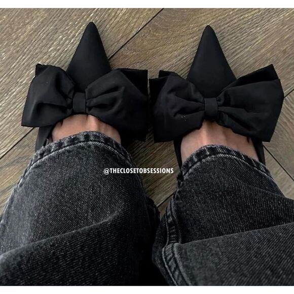 ZARA Black Bow Slingback Heels NWT – Embellished Pointed Toe Pumps, Size 7.5 - Picture 15 of 16